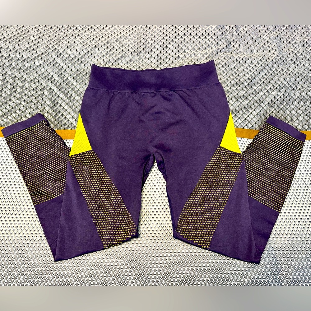 Fabletics x Demi Lovato Purple/Yellow Leggings Size XL